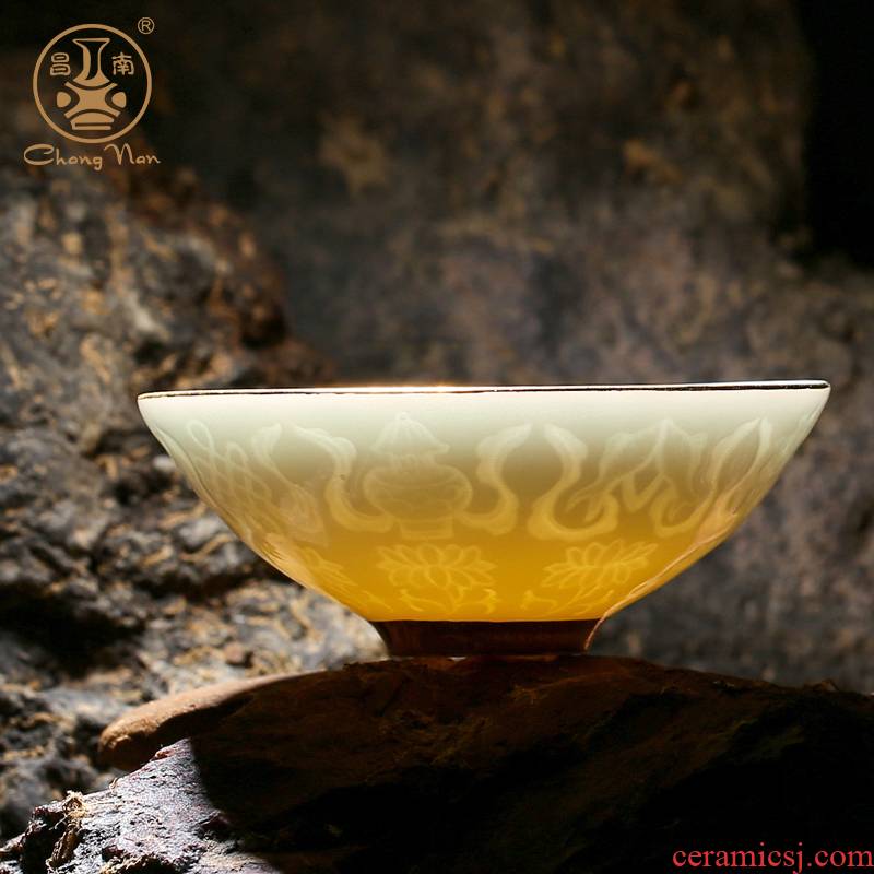 Chang south ceramics jingdezhen kung fu tea tea tea set BeiYing green paint a single cup of tea light sweet hat to CPU