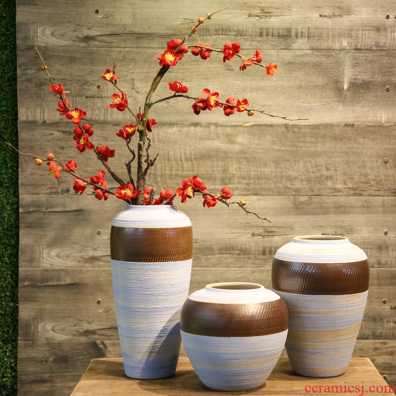 Jingdezhen coarse pottery vase retro mesa between TV cabinet ceramic flowers in the sitting room porch example simulation flower decoration