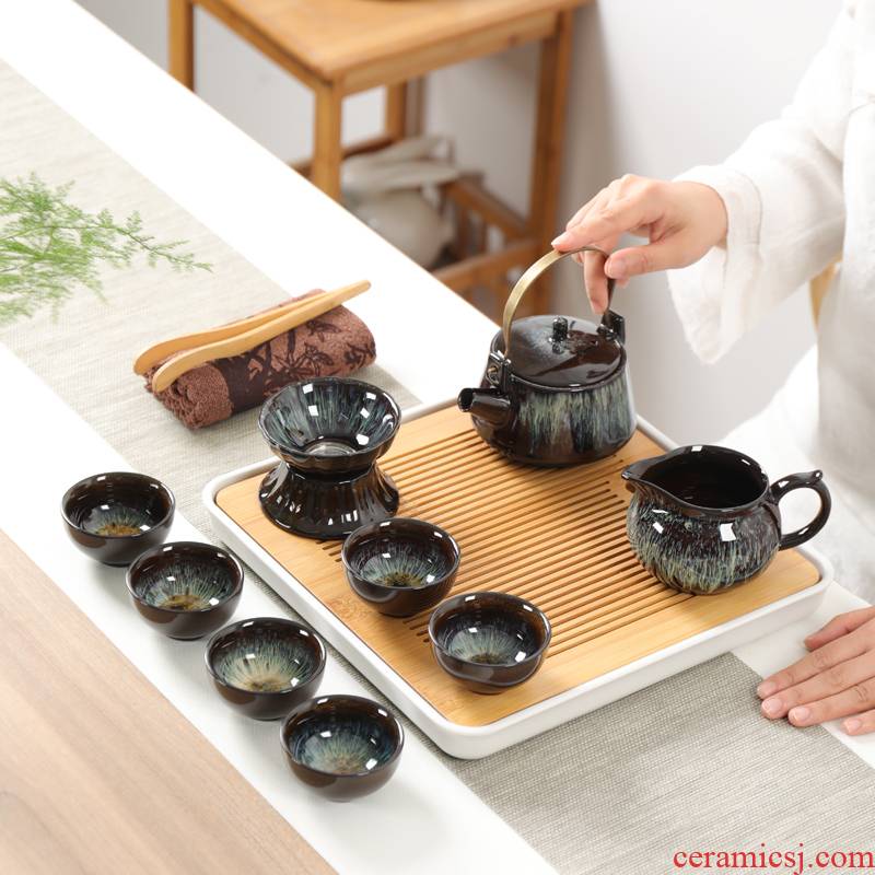 Portable travel tea set kung fu tea cup teapot built of a complete set of lamp that up with ceramic tea set tea tray