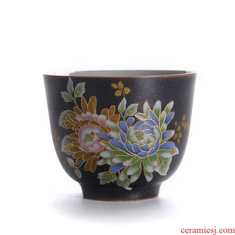 Kate black pottery to pick flowers, master of kung fu tea cup sample tea cup elder brother up with tea cup individual cups