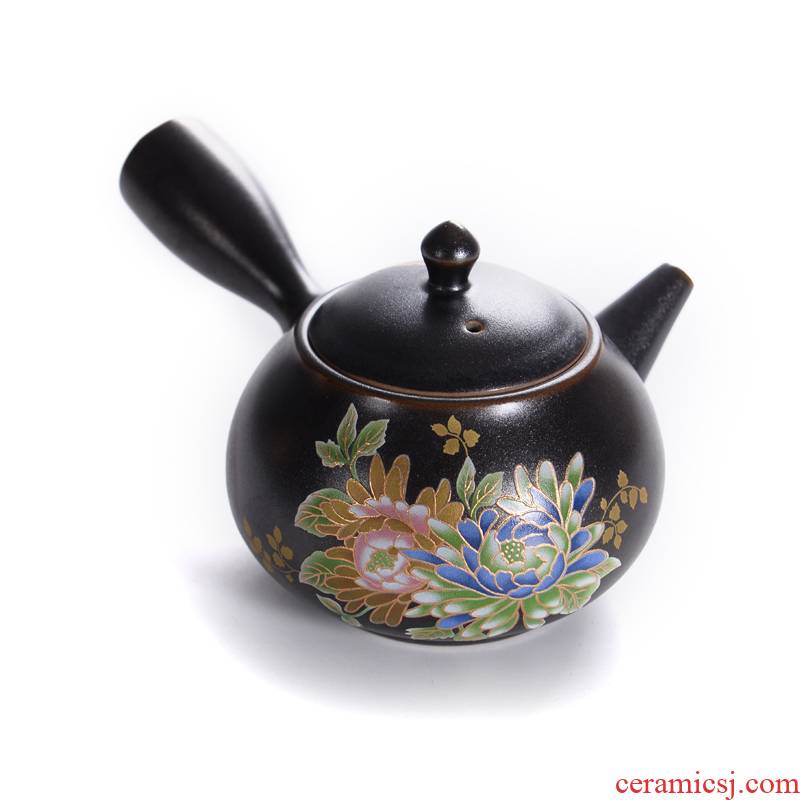 Kate black pottery to pick flowers side pot of kung fu tea teapot hand grasp pot teapot