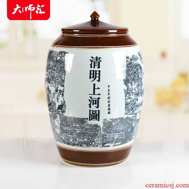 Jingdezhen ceramic antique barrel ricer box household storage tank water tanks it 50 kilo meters box of moisture storage