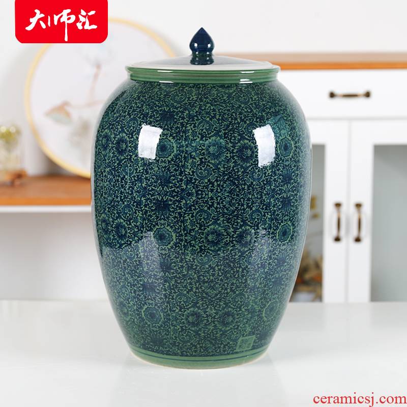 Jingdezhen ceramic barrel storage box moisture meter box of oil cylinder ricer box kg30 20 jins 50 kg sealed with cover tank