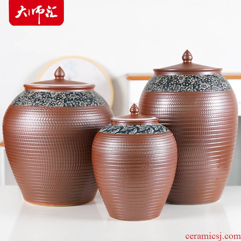Ceramic barrel with cover coarse pottery household moistureproof ricer box basin surface water cylinder kimchi storage tank bin