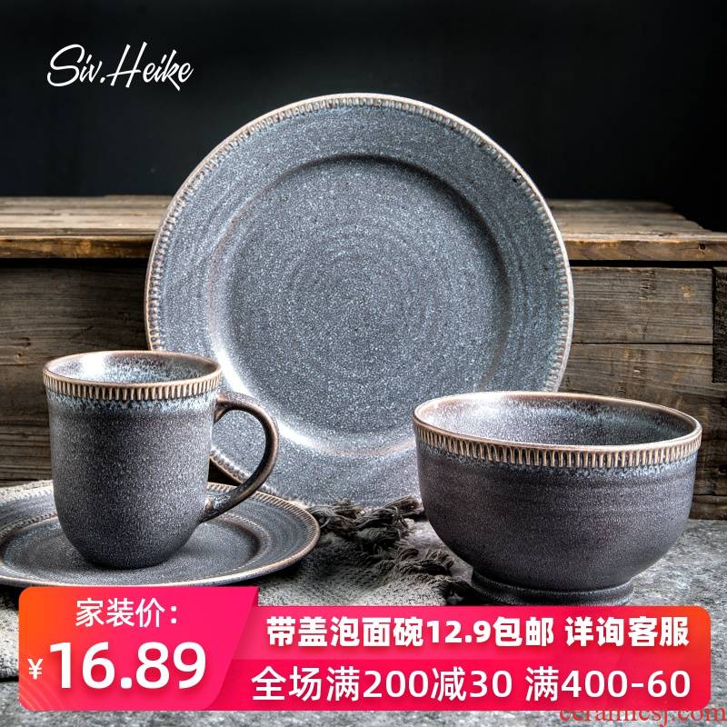 Nordic ins contracted household Europe type restoring ancient ways, Japanese - style tableware ceramic plate of western new disk bowl of the big plate