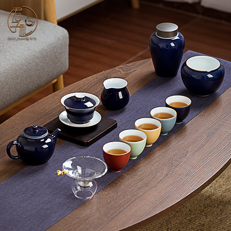 Ji jingdezhen blue kung fu tea set home tea service of a complete set of Chinese ceramic three to six people tureen tea cups
