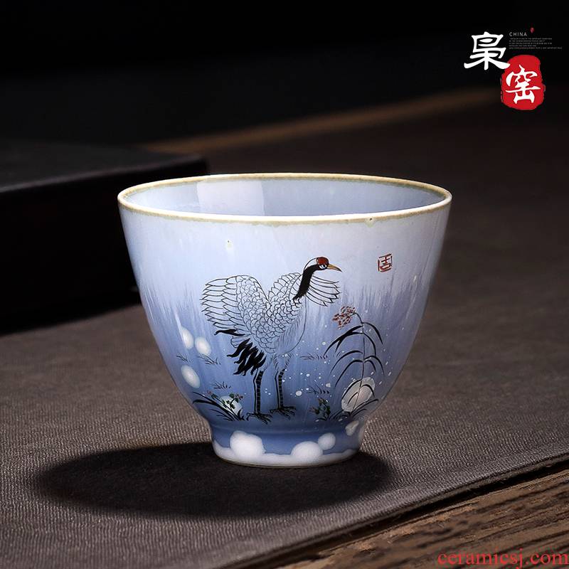 Jingdezhen wood antique hand - made sample tea cup crane up ceramic cups kung fu tea pu 'er individual cups
