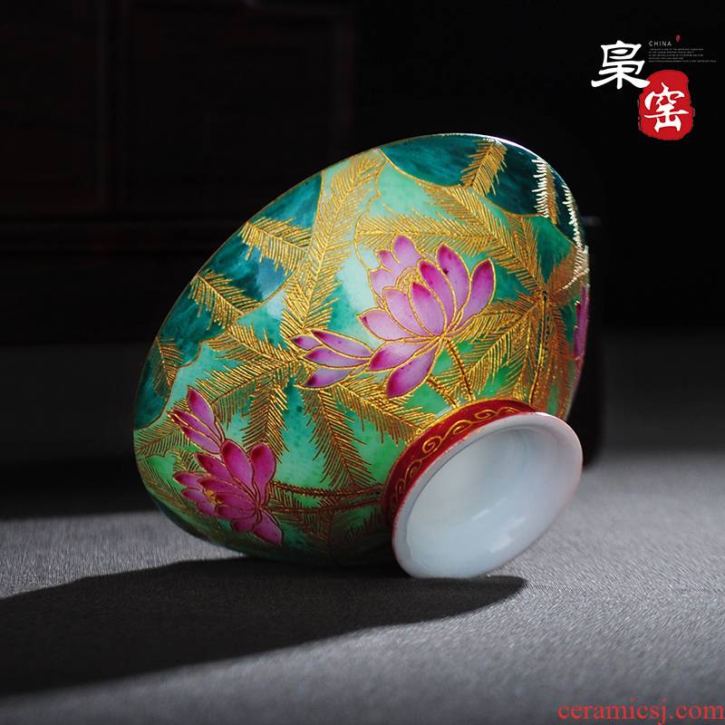 Jingdezhen ceramic tea set kung fu teacups hand - made padding thin sample tea cup enamel see colour thread to use master cup single CPU