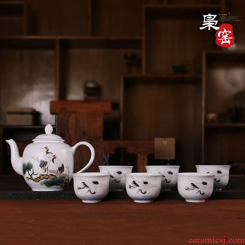Jingdezhen ceramic tea set tea service of a complete set of hand - made of enamel teapot household kung fu tea cups
