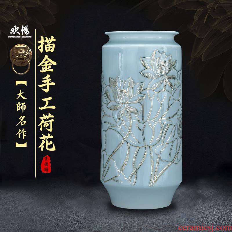 Jingdezhen chinaware paint vases, antique Chinese style living room decoration flower arranging household handicraft furnishing articles gifts