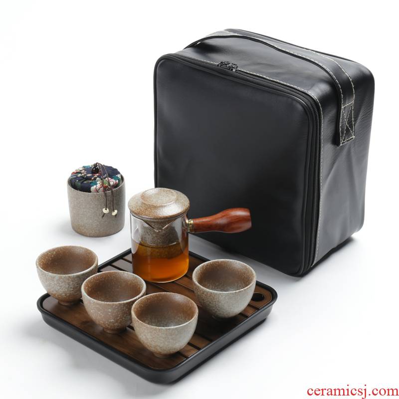 Portable travel tea set with four cups ceramic kung fu tea tray was Portable travel package a pot of tea set a small set of custom