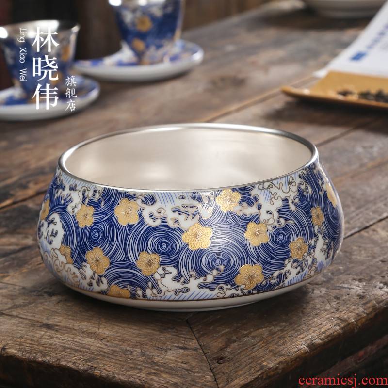 Jingdezhen 999 sterling silver tea to wash to the Japanese large ceramic cups to wash water, after the writing brush washer from kung fu tea accessories household