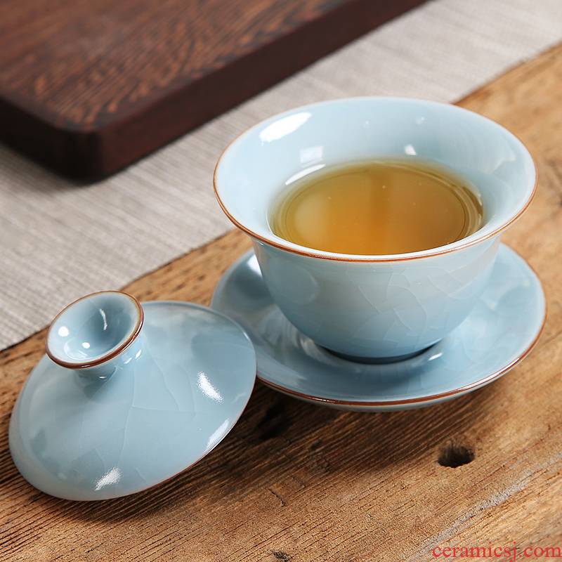 Tureen tea cup your up ceramic porcelain bowl large tea tea bowl three Tureen heat - resistant name plum green hand grasp pot