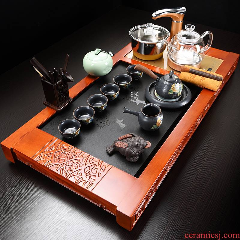 Repeatedly wang zhen hua limu kung fu tea sets household utensils of a complete set of solid wood tea tray tea set household ceramics