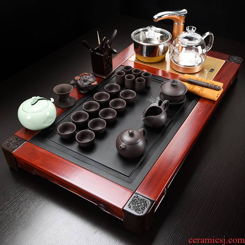 Repeatedly wang zhen hua limu tea service of a complete set of a suit black Jin Shijia ceramic solid wood tea tray tea kungfu tea set