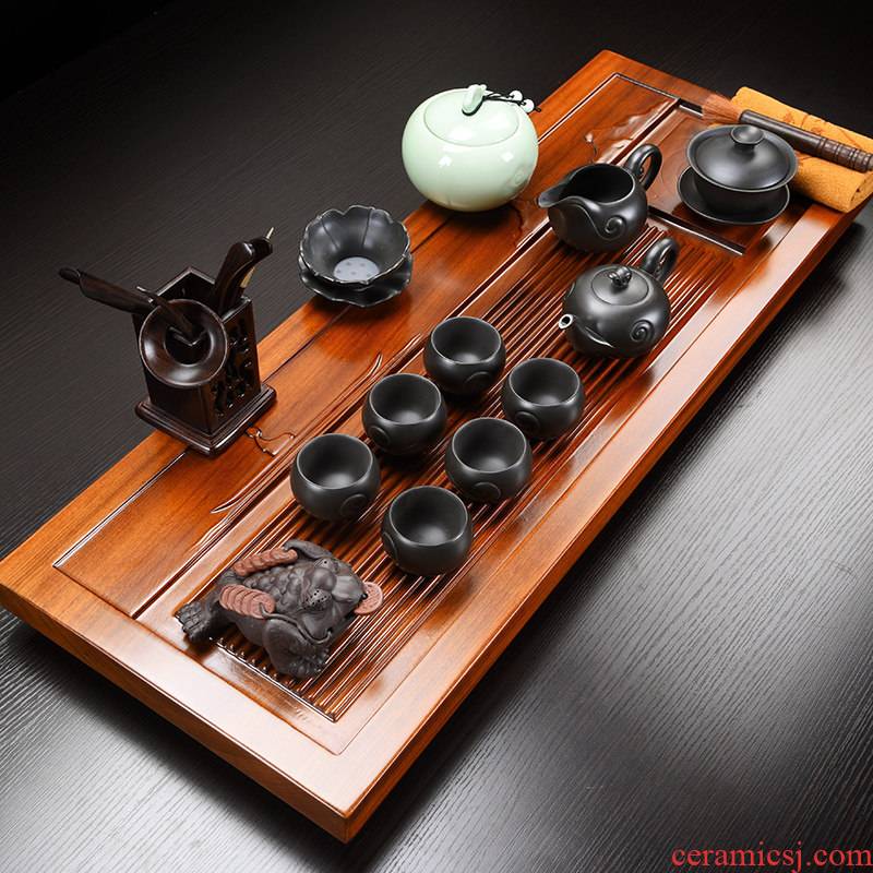 Repeatedly prosperous Chinese style household hua limu tea tray was kung fu tea set solid wood tea table of a complete set of simple ceramic tea set