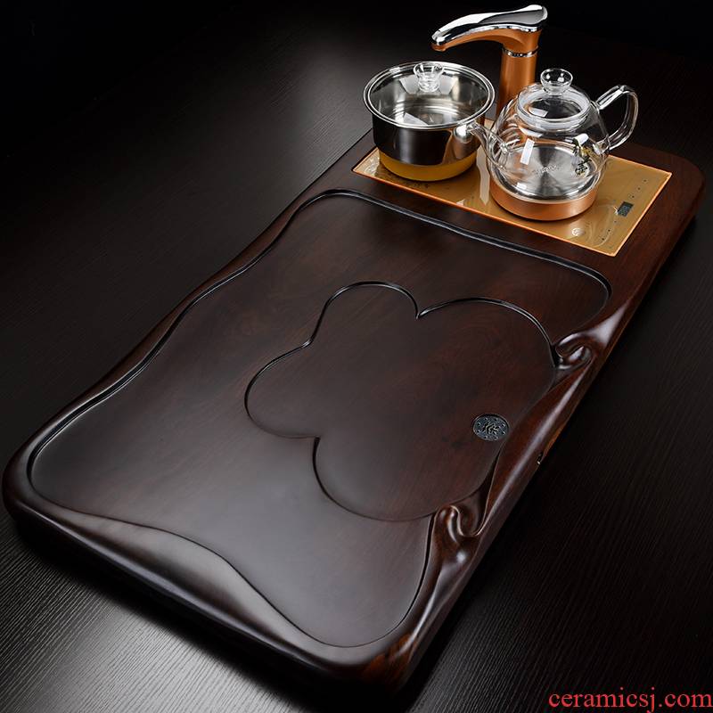 Repeatedly in automatic solid wood household kung fu tea tray of a complete set of ceramic tea set tea tray induction cooker four unity