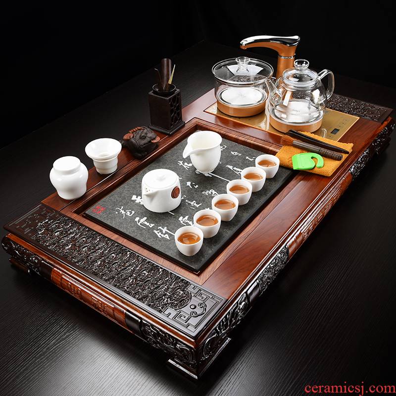 Repeatedly in a complete set of tea sets purple kung fu tea set solid wood tea tray electromagnetism automatic with a complete set of mixture
