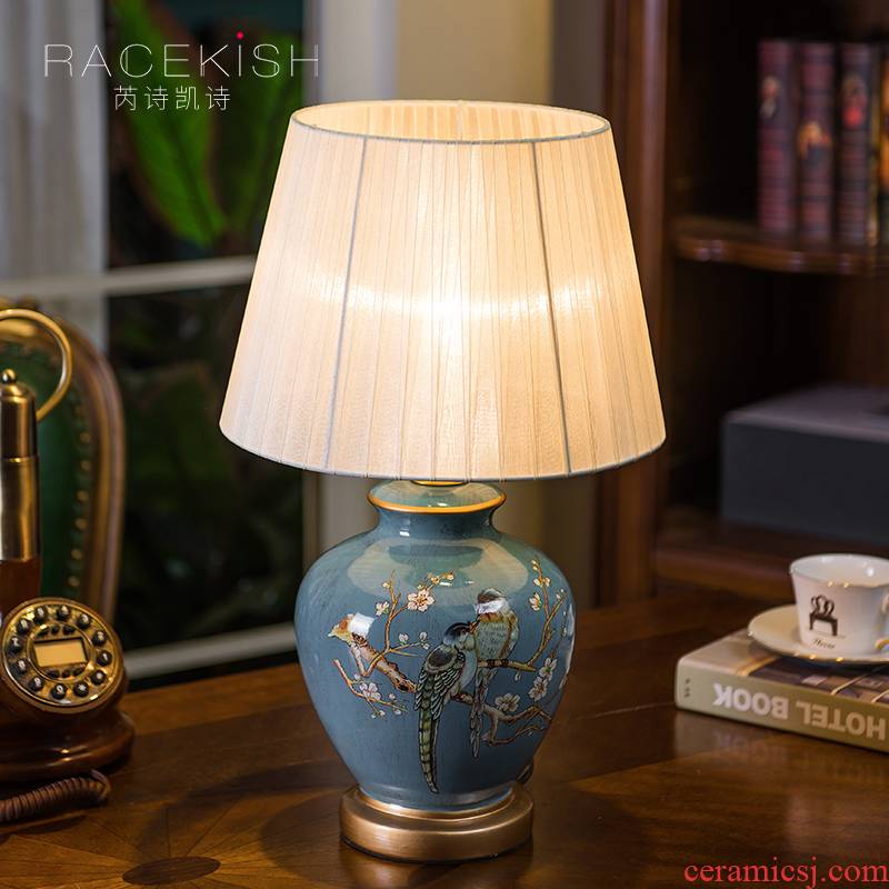 Europe type desk lamp creative berth lamp of bedroom the head of a bed American ceramic painting of flowers and birds sitting room adornment bedroom lamp
