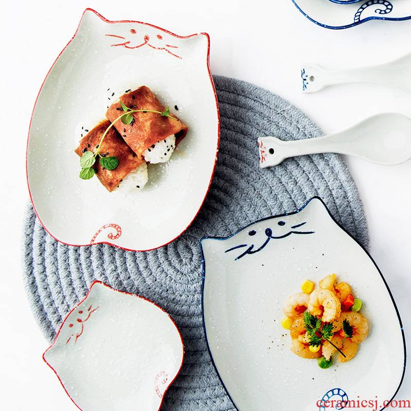 The Cat creative move salad plate ceramic disc household dish plate lovely snacks. The plate cartoon breakfast tray