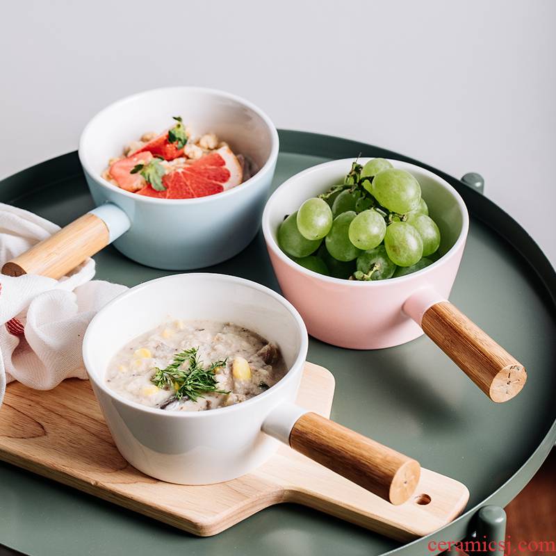 Creative ceramic bowl with the handle grip the ceramic bowl with the handle bowl bowl with Japanese Korean cuisine tableware Creative cuisine