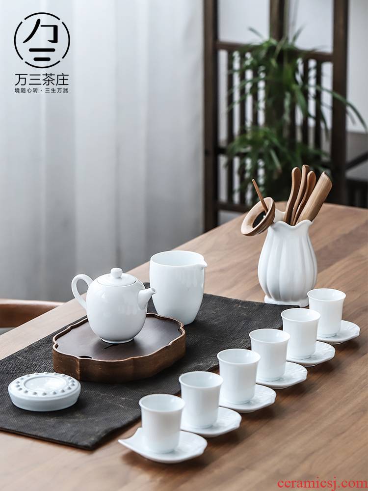 Three thousand Chinese kung fu tea set tea village household dehua white porcelain tea set teapot teacup of a complete set of gift box