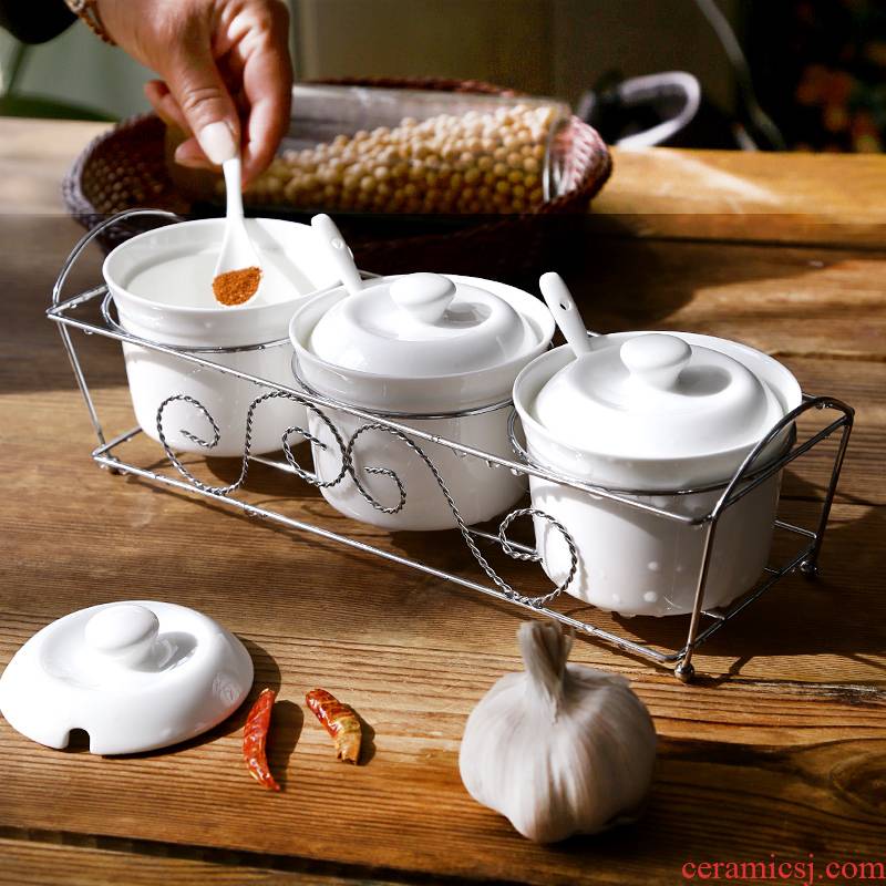 Ipads China porcelain white porcelain spoon bracket flavor pot seasoning box 7 suit Japanese Korean kitchen supplies