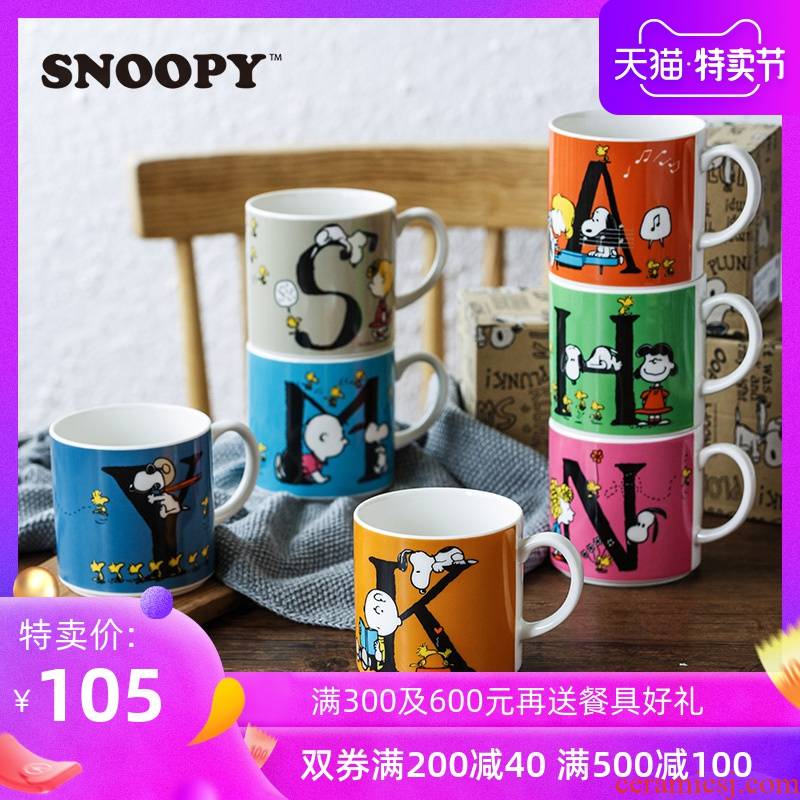 - into a SNOOPY cartoon mark cup SNOOPY letter Japan imported glass ceramic cups milk cup