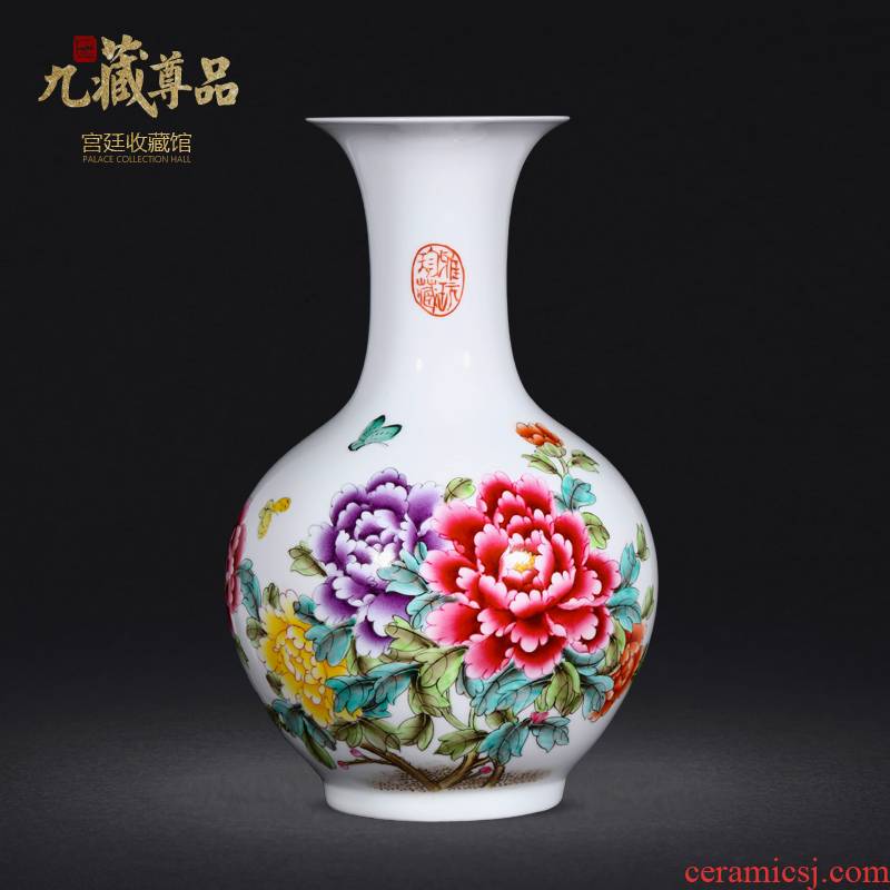 Jingdezhen ceramics vase hand - made famille rose blooming flowers of the reward bottle of home sitting room collect adornment