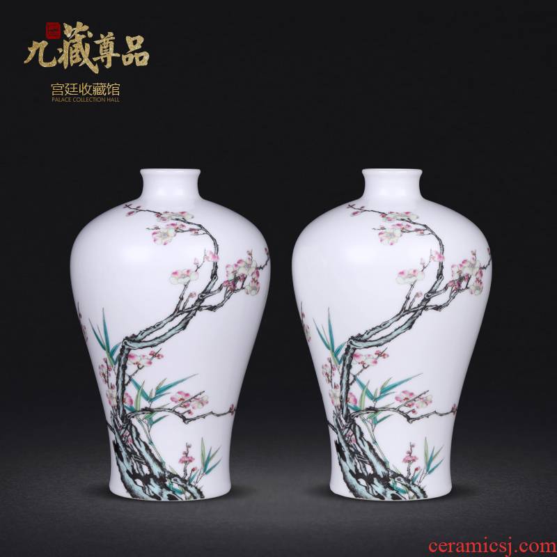 Jingdezhen ceramics imitation the qing qianlong hand - made long bamboo name plum flower name plum bottle decoration handicraft furnishing articles collection