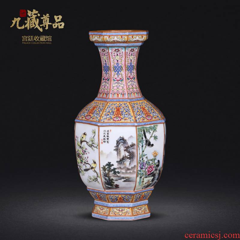 Jingdezhen ceramics imitation the qing qianlong pastel bamian mountain water painting of flowers and many square vase sitting room adornment is placed