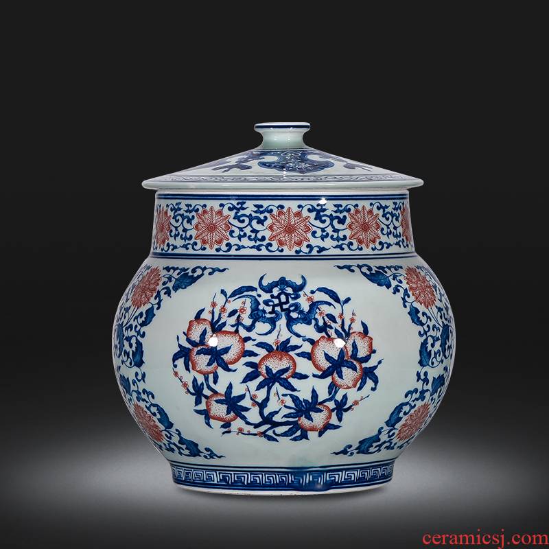 Jingdezhen ceramics vase famous hand - made youligong cover of blue and white porcelain jar antique Chinese sitting room adornment is placed