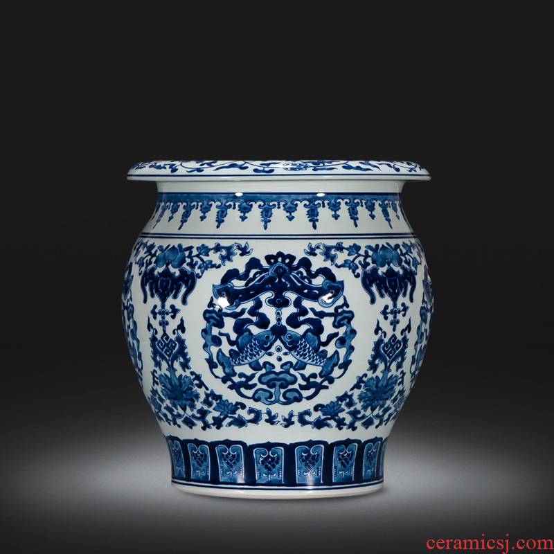 Jingdezhen ceramics by hand draw Chinese blue and white porcelain vase sitting room adornment is placed on the calligraphy and painting scroll cylinder