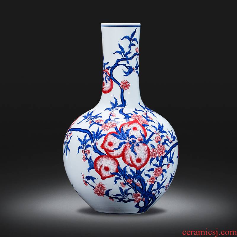 Imitation of qianlong nine peach tree jingdezhen ceramics archaize youligong of blue and white porcelain vases, Chinese style living room furnishing articles