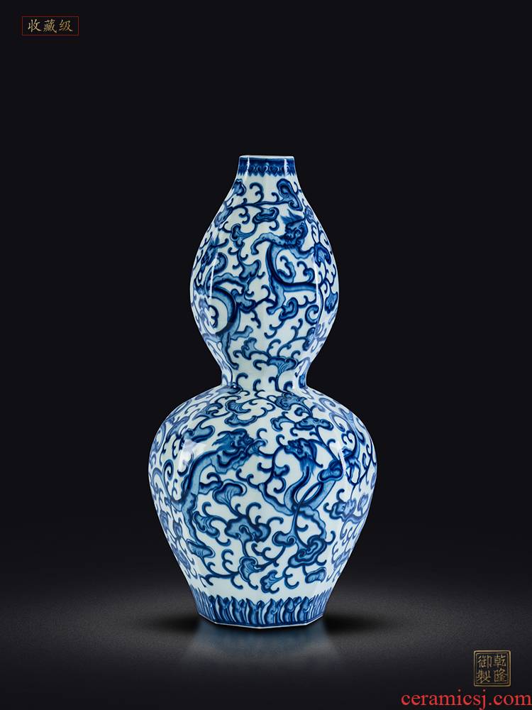 Imitation of qianlong gourd bottle of jingdezhen ceramics, Kowloon maintain household adornment blue and white porcelain vase furnishing articles sitting room