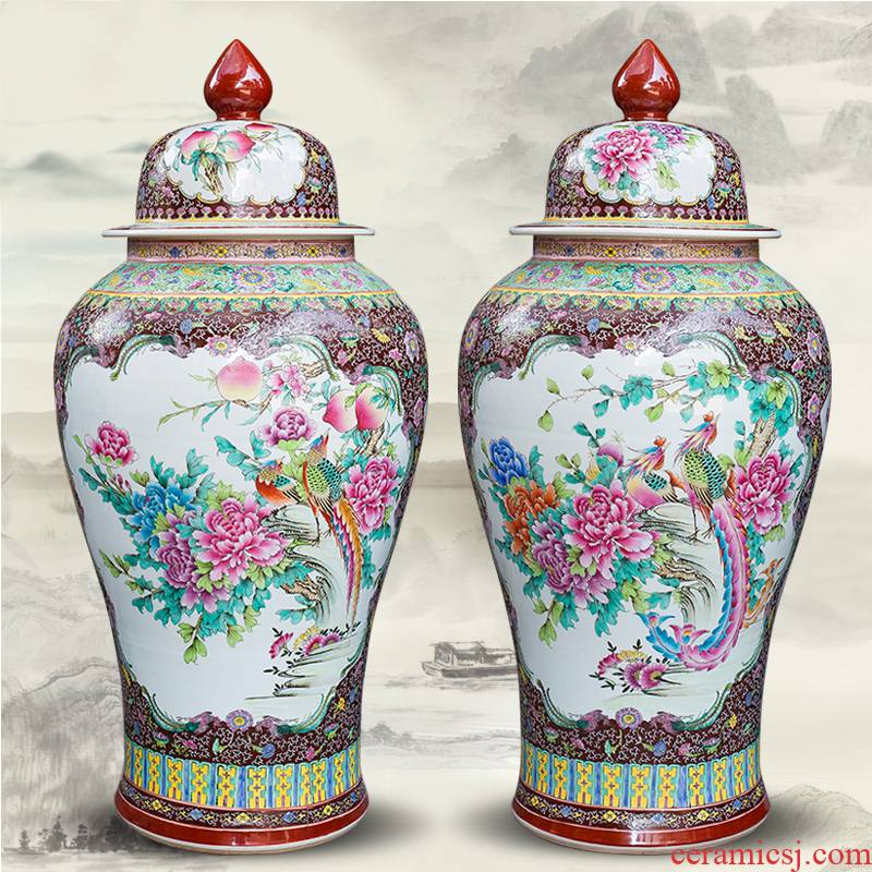 Jingdezhen ceramics hand - made general powder enamel jar of icing on the cake big vase furnishing articles furnishing articles Chinese style living room floor
