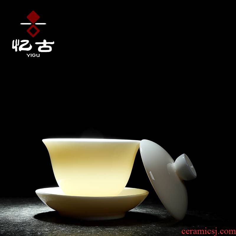Have ancient white porcelain tureen kung fu tea set home only three tureen worship bowl bowl jade porcelain tea bowl tureen tea cups