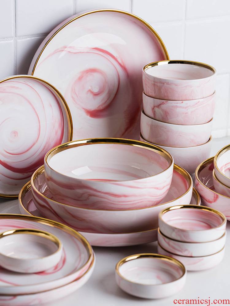 Modern housewives honey pink marble ceramic tableware up phnom penh household dinner plate 0 for breakfast dishes