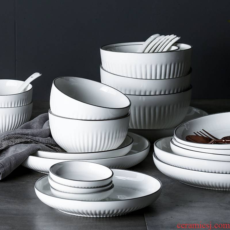Dishes suit household contracted by 2 (combination of new ceramic eat bowl dish dish boreal Europe style tableware