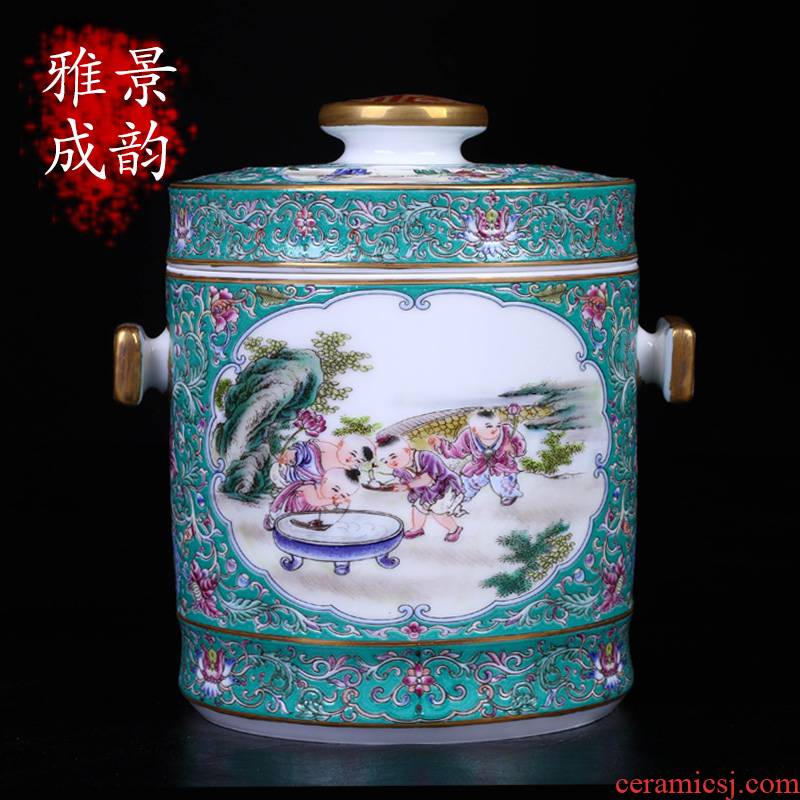 Jingdezhen ceramic tea POTS household seal tank storage tank of a large new Chinese style adornment furnishing articles