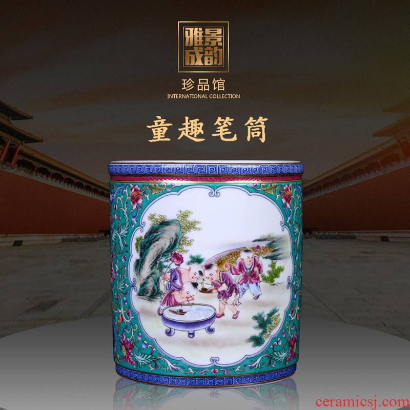 Restoring ancient ways of jingdezhen ceramic powder wariety pen container office furnishing articles home decorative arts and crafts opening gifts head