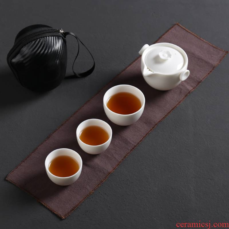 ZongTang white porcelain Japanese travel kung fu tea set portable crack cup a pot of 2 cup teapot is suing single tourism