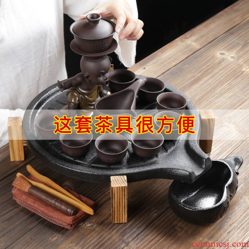 ZongTang household violet arenaceous kung fu tea set automatically suit set your up black pottery glass ceramic stone mill do small mercifully tea tray