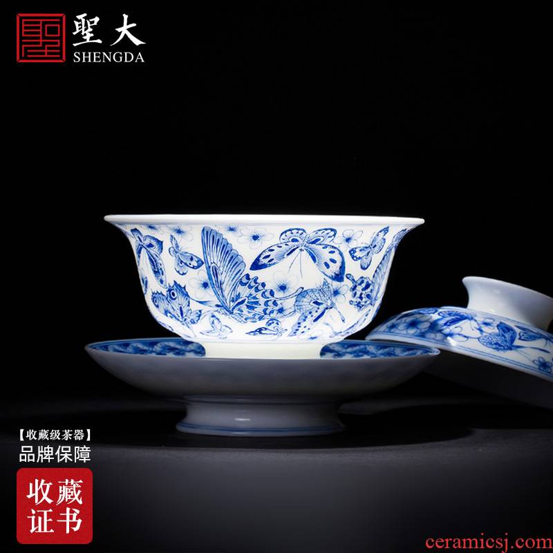 St large ceramic three tureen teacups hand - made the butterfly figure tureen all hand jingdezhen blue and white porcelain is kung fu tea set
