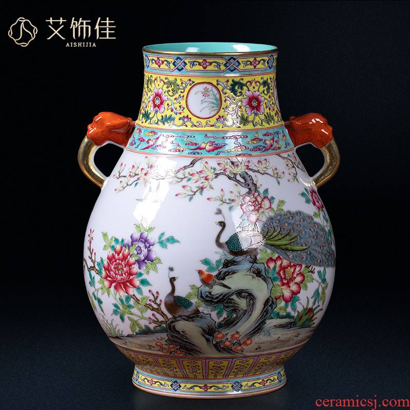 Jingdezhen ceramic ears colored enamel archaize f cylinder vase household classic living room TV ark adornment furnishing articles