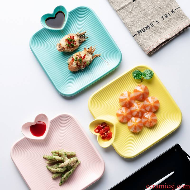 Ceramic dumb CD sub contracted with flavour dish home snacks with dipping sauce dish creative heart - shaped flavour dishes dumplings plate