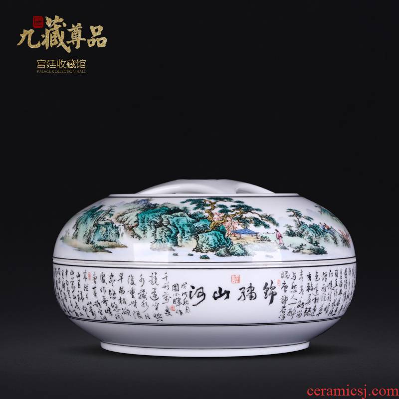 Jingdezhen ceramics Zhou Xiaohui hand - made pastel scenery storage tank cover pot sitting room adornment furnishing articles study Chinese