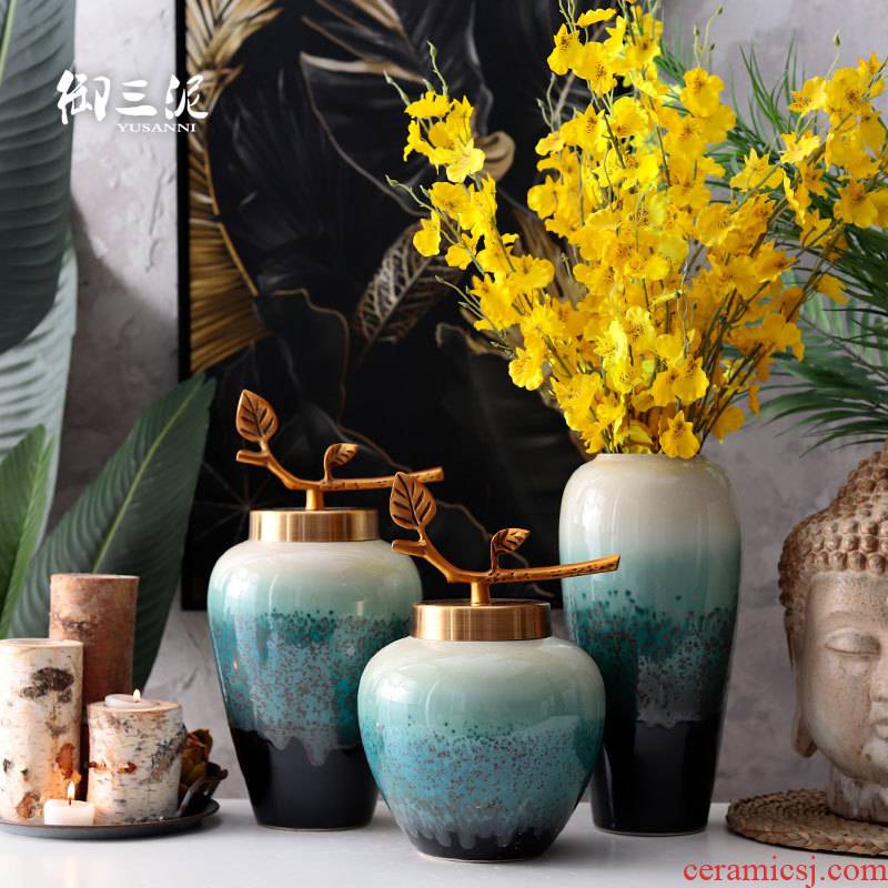 Dried flower adornment European ceramic glaze vase desktop household I and contracted sitting room of the new Chinese style flower arrangement furnishing articles