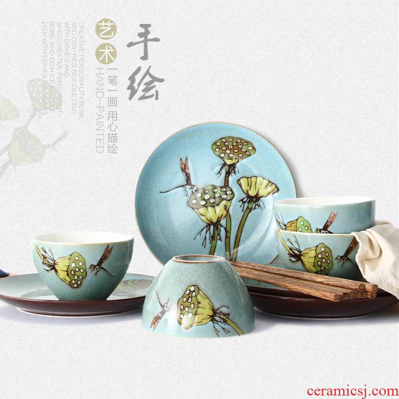 12 in the first four people eat European ceramic tableware suit hand - made zero chopsticks gift boxes to the creative household rice bowls