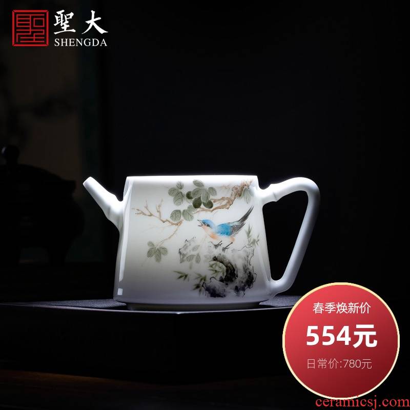 Holy big teapot hand - made ceramic kung fu new color birds sound figure bamboo pot teapot single pot manual of jingdezhen tea service